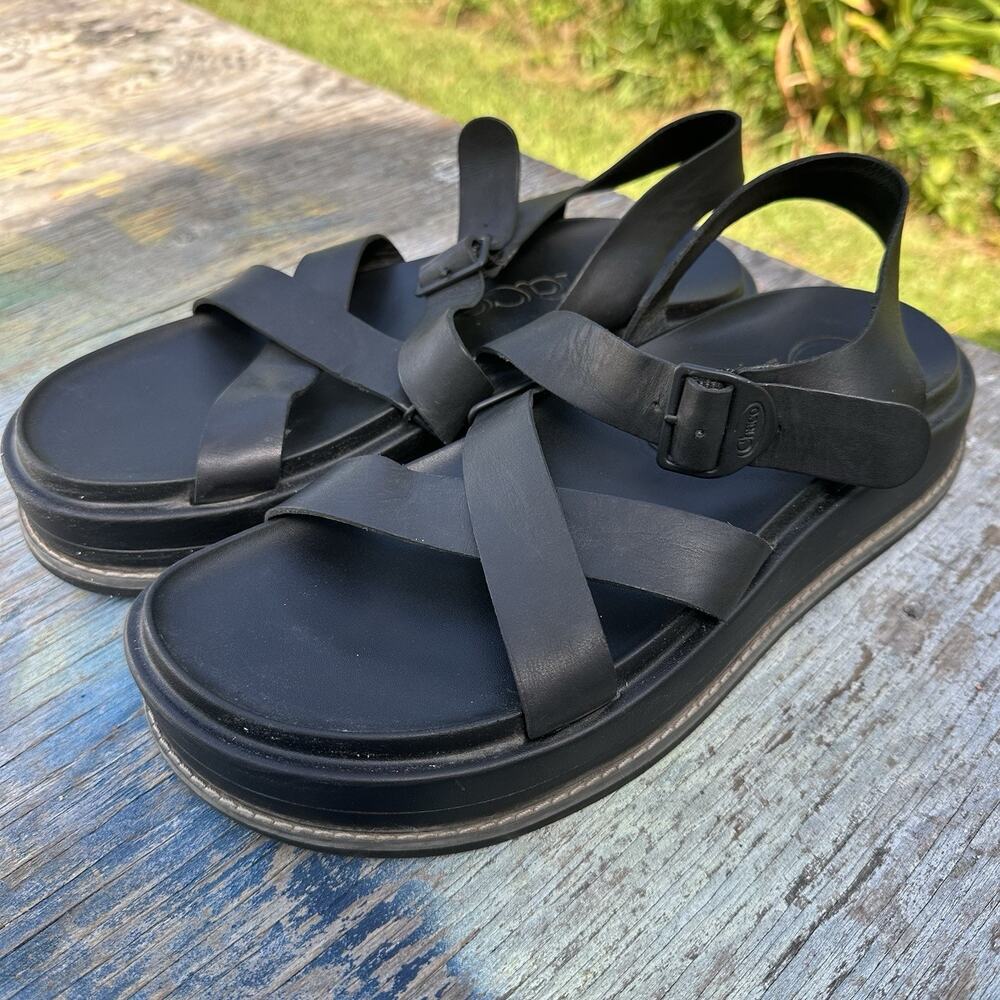 Chaco Townes Midform Black Platform Sandals Adjustable Buckle Women’s 10 - 725